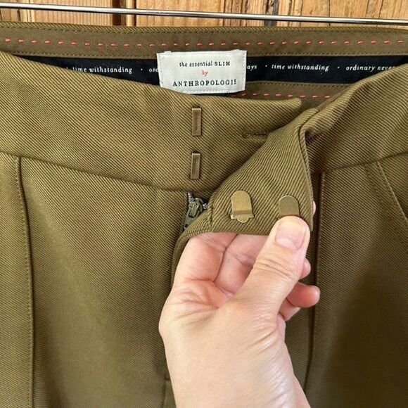 The Essential Slim by Anthropologie 4 Olive Green Cargo Pants Slacks - Picture 5 of 11